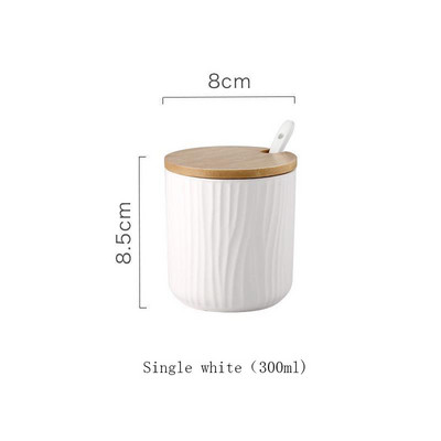 Nordic Ceramic Fűszeres tégely fedővel Kanál fűszerező edény sótartó Cukorpalack rendszerező Otthoni konyhai kellékek tárolókészlet