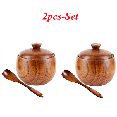 Medinė druskos rūsio cukraus dubuo pipirų dėžutė druskos prieskonių talpyklos laikymo dėžutė su dangteliu ir šaukštu medinės prieskonių dėžutės prieskonių stiklainiai