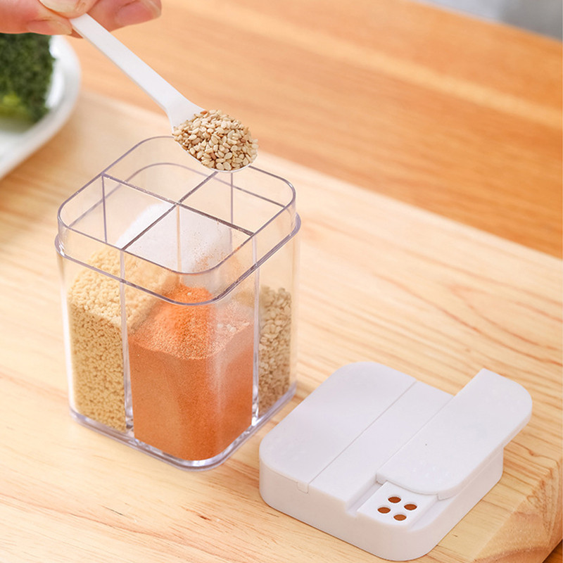 Fűszerdoboz Konyhai kellékek Cukor Só Bors Palack Köménypor Tartály Több rekeszes Fűszertároló Üvegek Eszközök GY