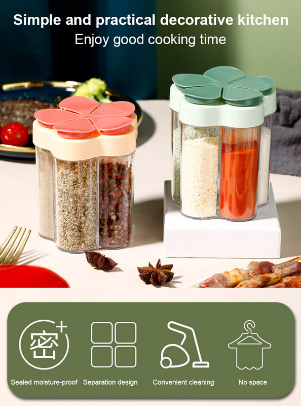 Öt az egyben átlátszó fűszerdoboz kombinációs fűszeres üveg Konyhai fűszertároló tartály Sópalack fűszerezési eszközök
