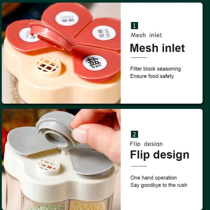 Öt az egyben átlátszó fűszerdoboz kombinációs fűszeres üveg Konyhai fűszertároló tartály Sópalack fűszerezési eszközök