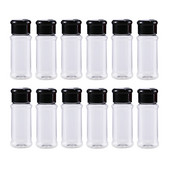 Sticle din plastic pentru condimente, formă rotundă, 100 ml, sare piper, borcan de condimente, recipient pentru condimente chili, 12 buc.
