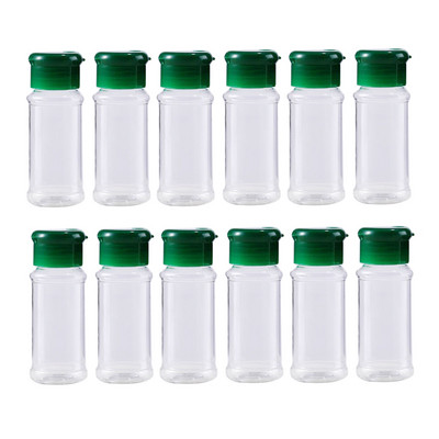 Sticle din plastic pentru condimente, formă rotundă, 100 ml, sare piper, borcan de condimente, recipient pentru condimente chili, 12 buc.