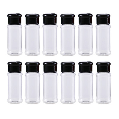 Sticle din plastic pentru condimente, formă rotundă, 100 ml, sare piper, borcan de condimente, recipient pentru condimente chili, 12 buc.