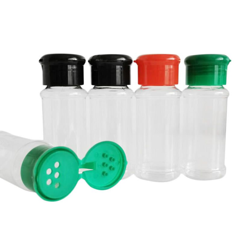 Sticle din plastic pentru condimente, formă rotundă, 100 ml, sare piper, borcan de condimente, recipient pentru condimente chili, 12 buc.