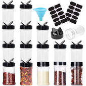 12/20db Üres átlátszó műanyag fűszeres üvegek tartályok fedővel, címkékkel Fűszeres tároló üvegek fűszerek konyhai kiegészítők tárolására