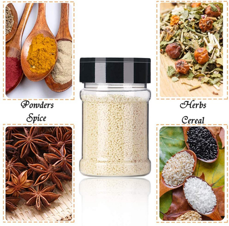 12/20db Üres átlátszó műanyag fűszeres üvegek tartályok fedővel, címkékkel Fűszeres tároló üvegek fűszerek konyhai kiegészítők tárolására