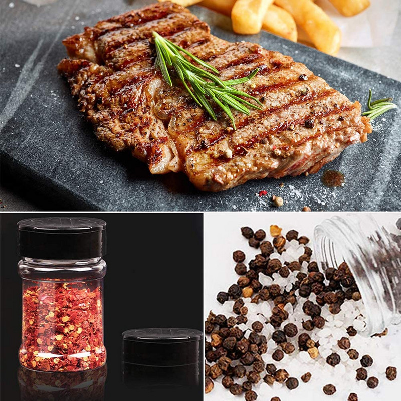 12/20db Üres átlátszó műanyag fűszeres üvegek tartályok fedővel, címkékkel Fűszeres tároló üvegek fűszerek konyhai kiegészítők tárolására