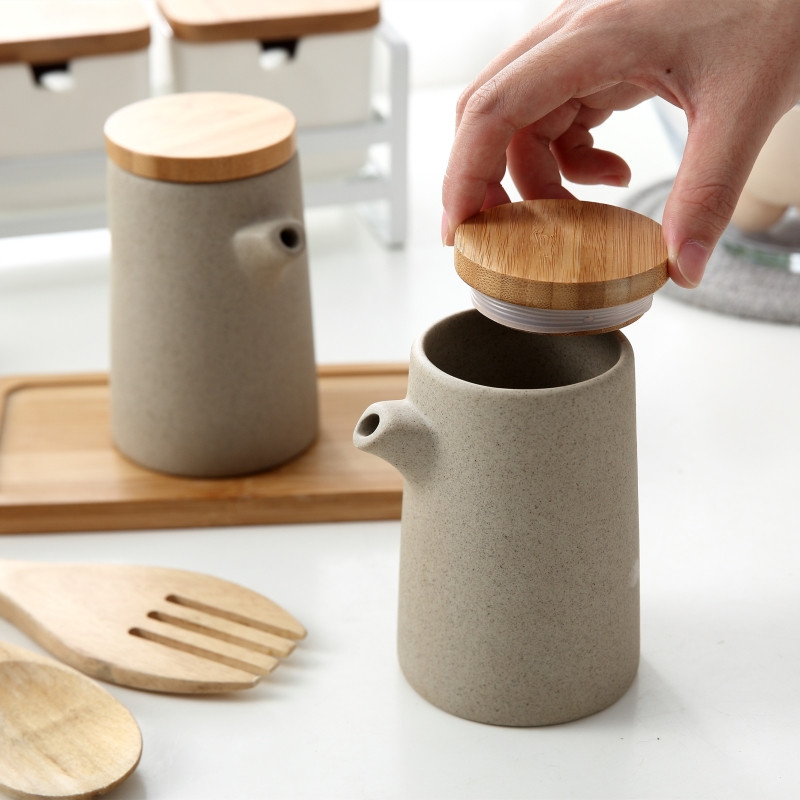 500 ml Sticla de ulei în stil japonez Rezervor de condiment de ceramică de uz casnic Borcan de condiment cu capac Borcan de sare Ulei de măsline Accesorii de bucătărie