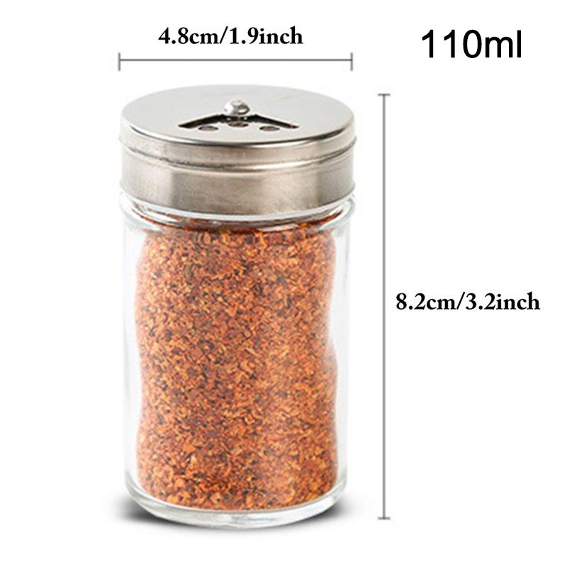 Stiklinis prieskonių butelis prieskonių buteliukas prieskonių puodas nerūdijančio plieno besisukantis dangtis virtuvės reikmenys pipirų plaktuvas kepsninės rinkinys