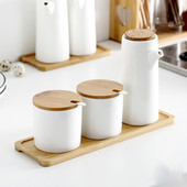 Set de borcane de condimente din ceramică de uz casnic japonez Oală de ulei cu tavă Organizator de condimente Dozator de zahăr Recipient pentru oțet