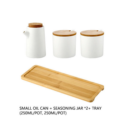 Set de borcane de condimente din ceramică de uz casnic japonez Oală de ulei cu tavă Organizator de condimente Dozator de zahăr Recipient pentru oțet
