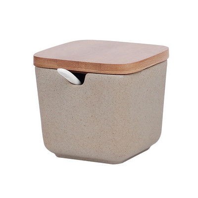 Borcan de condiment din ceramică de bucătărie cu capac din lemn și lingură sare piper sticle de depozitare organizare recipient pentru mâncare accesorii de bucătărie