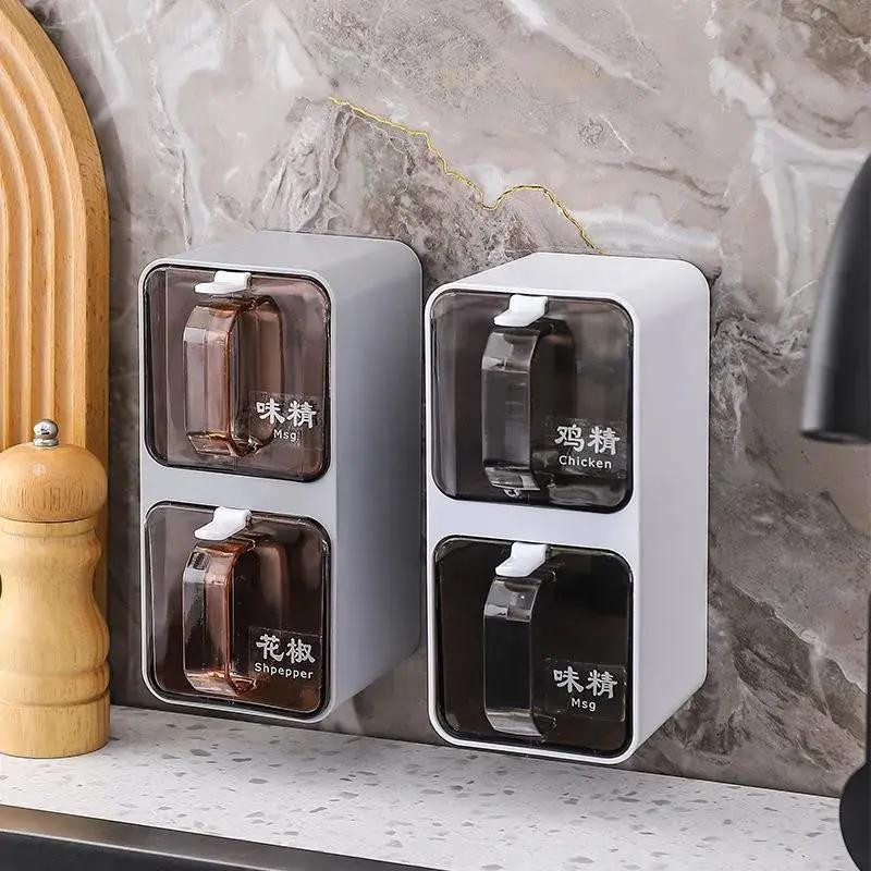Suport pentru condimente pentru montare pe perete Saliera de bucătărie Suport pentru condimente Cutie pentru condimente pentru depozitare fără pumni Accesorii pentru bucătărie Cutii pentru condimente