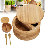 Recipient rotund cu grilă dublă 2 în 1 pentru sare și piper Cutie de condimente împărțită Cutie pentru sare și piper cu blocare magnetică 2 mini linguri xqmg 2021