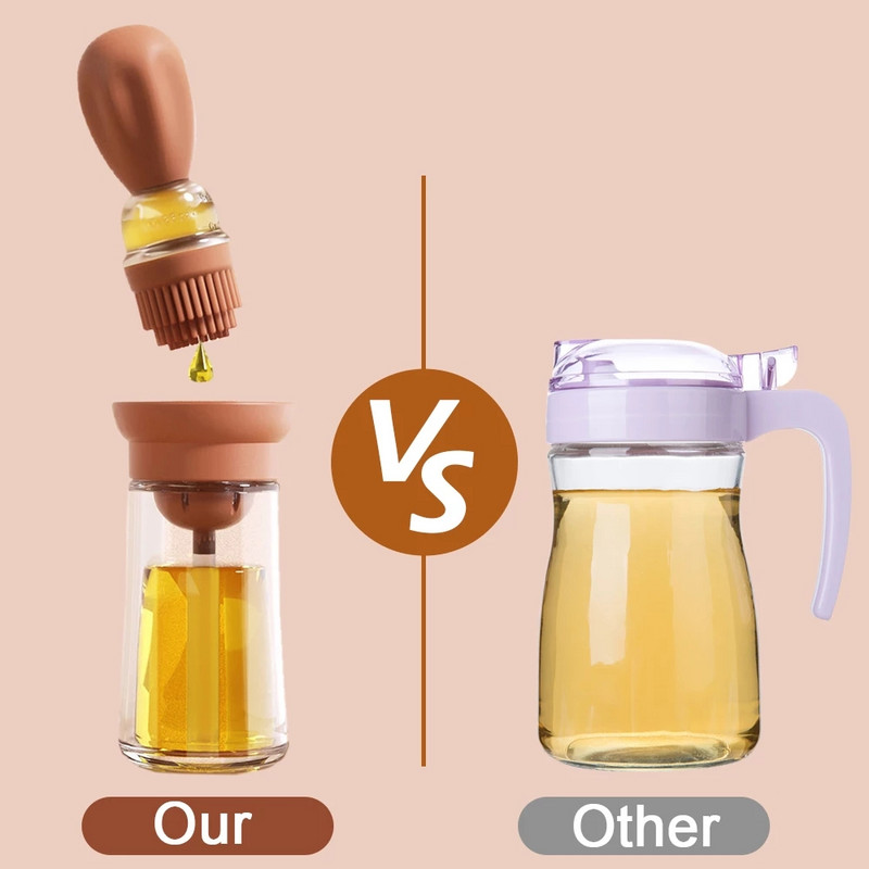 Konyhai szilikon olajos palack ecsettel olajadagoló Sütési grill grill olajkefe kültéri kemping grillező főzőeszközhöz