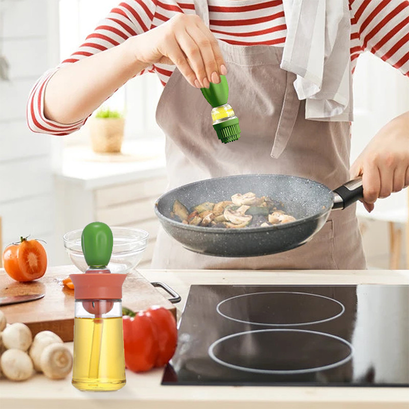 Konyhai szilikon olajos palack ecsettel olajadagoló Sütési grill grill olajkefe kültéri kemping grillező főzőeszközhöz