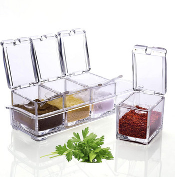 Clear Seasoning Rack Spice Pots - Ακρυλικό κουτί καρυκευμάτων 4 τεμαχίων - Δοχείο αποθήκευσης Βαζάκια με καρυκεύματα - Cruet με κάλυμμα και κουτάλι