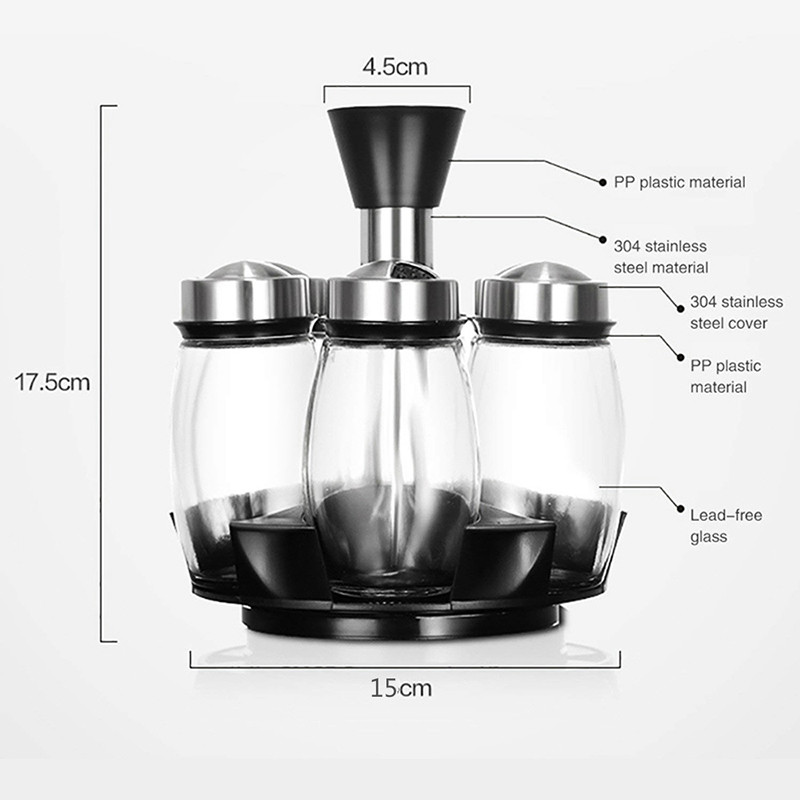 Borcane rotative de sticlă pentru condimente Set de accesorii de bucătărie Condimente Condimente Cutii de condimente Sare Piper Saliera Raft de depozitare pentru bucătărie