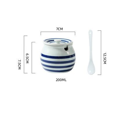 Borcan de condimente din ceramică creativ, accesorii de bucătărie pictate manual, sare pentru zahăr, borcan de chili cu capac, lingură, cutie de condimente, acasă