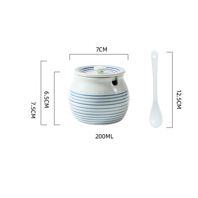 Borcan de condimente din ceramică creativ, accesorii de bucătărie pictate manual, sare pentru zahăr, borcan de chili cu capac, lingură, cutie de condimente, acasă