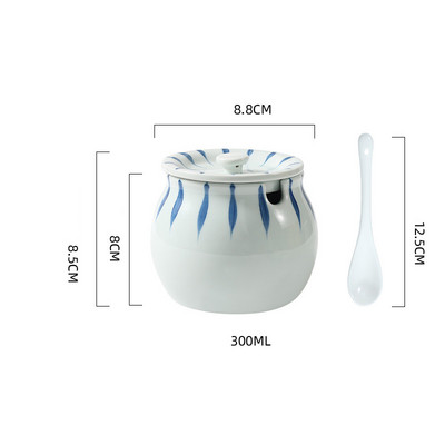 Borcan de condimente din ceramică creativ, accesorii de bucătărie pictate manual, sare pentru zahăr, borcan de chili cu capac, lingură, cutie de condimente, acasă