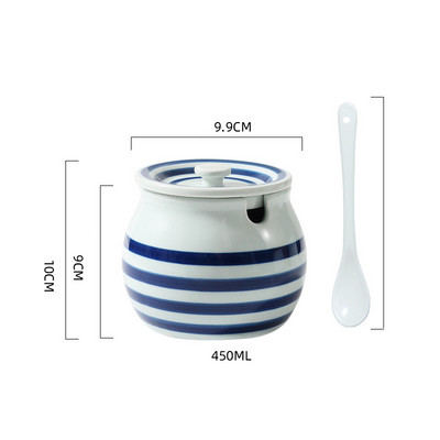 Borcan de condimente din ceramică creativ, accesorii de bucătărie pictate manual, sare pentru zahăr, borcan de chili cu capac, lingură, cutie de condimente, acasă