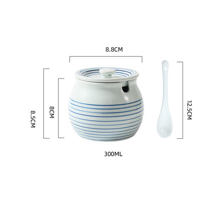 Borcan de condimente din ceramică creativ, accesorii de bucătărie pictate manual, sare pentru zahăr, borcan de chili cu capac, lingură, cutie de condimente, acasă