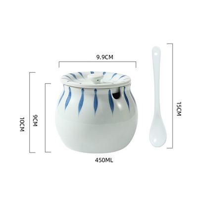 Borcan de condimente din ceramică creativ, accesorii de bucătărie pictate manual, sare pentru zahăr, borcan de chili cu capac, lingură, cutie de condimente, acasă
