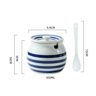 Borcan de condimente din ceramică creativ, accesorii de bucătărie pictate manual, sare pentru zahăr, borcan de chili cu capac, lingură, cutie de condimente, acasă