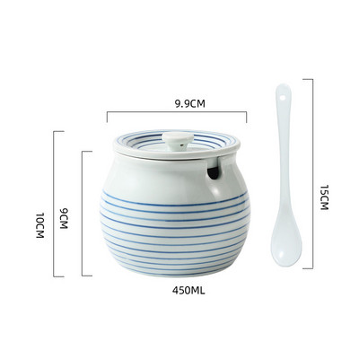 Borcan de condimente din ceramică creativ, accesorii de bucătărie pictate manual, sare pentru zahăr, borcan de chili cu capac, lingură, cutie de condimente, acasă