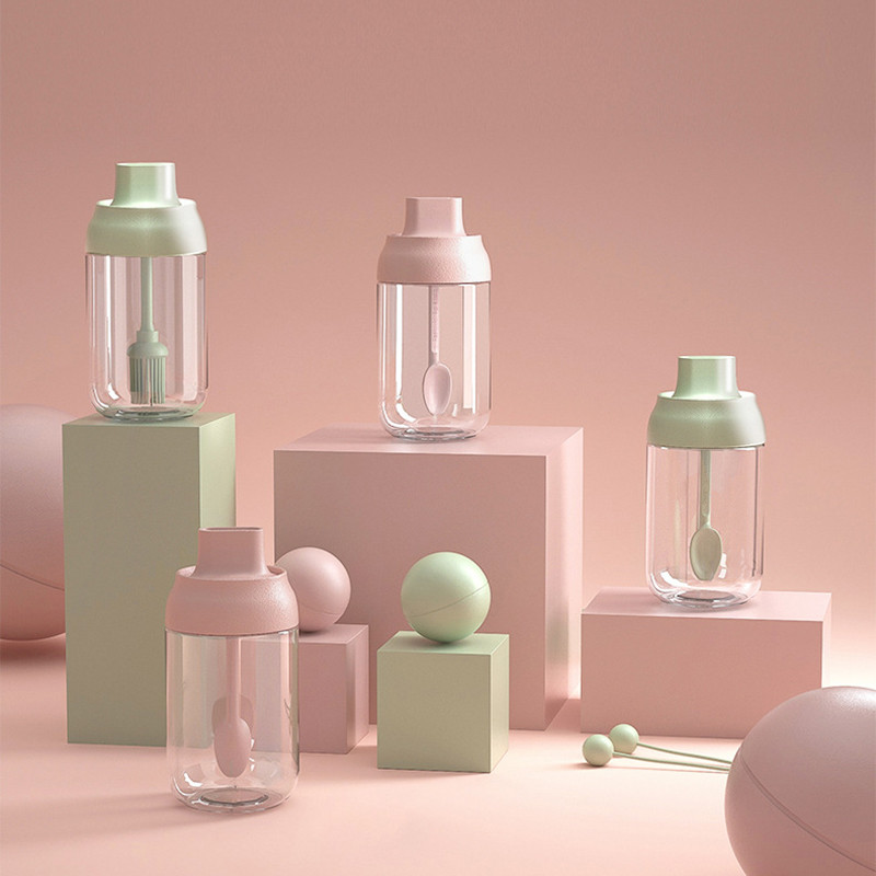 YOMDID Sticla de condimente creative Sare Piper Ulei Borcan de depozitare pentru condimente Recipient pentru condimente cu lingura/perie/baton de miere