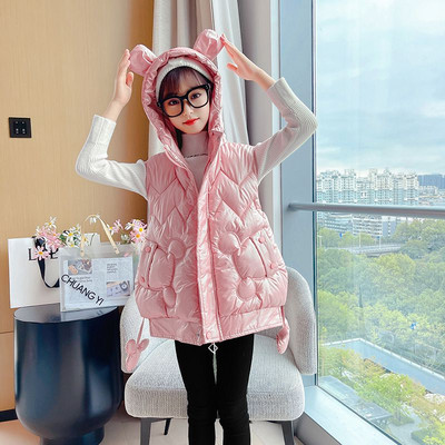 Vaikiška liemenė mergaitėms su gobtuvu ir kišene