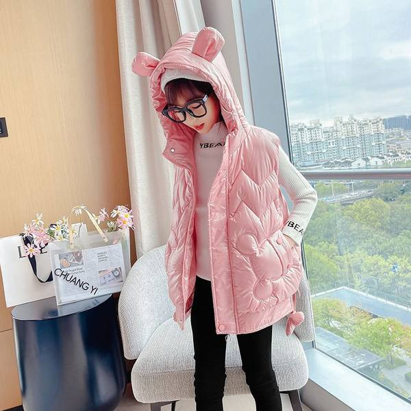 Vaikiška liemenė mergaitėms su gobtuvu ir kišene