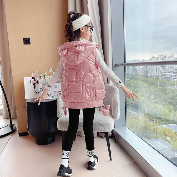 Vaikiška liemenė mergaitėms su gobtuvu ir kišene