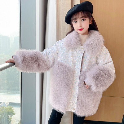 Palton de puf cu paiete pentru copii