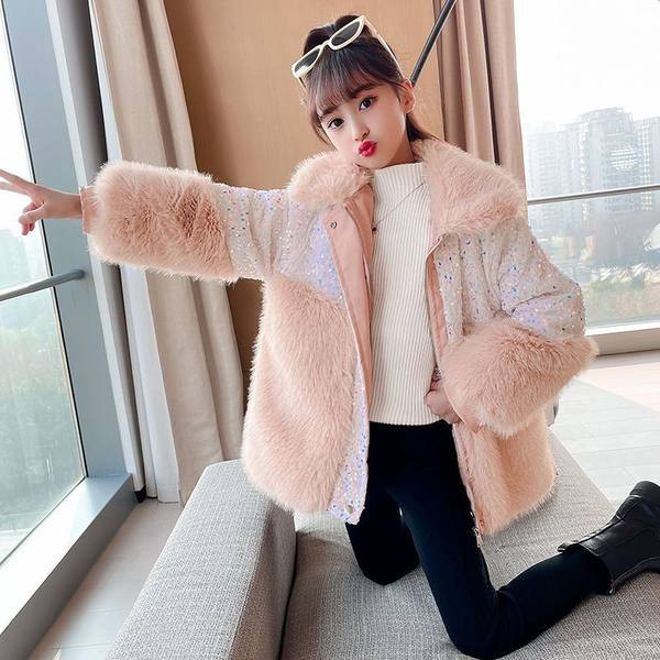 Palton de puf cu paiete pentru copii