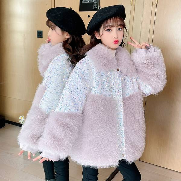 Palton de puf cu paiete pentru copii