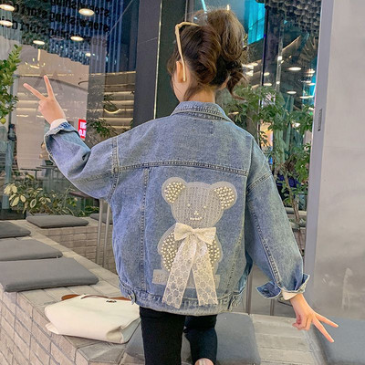 Új modell gyerek farmer dzseki szalaggal és gyöngyökkel