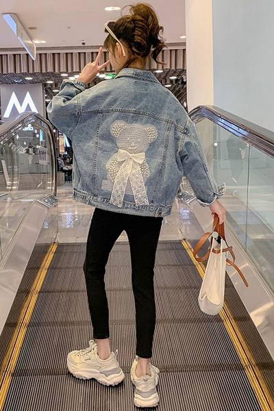 Új modell gyerek farmer dzseki szalaggal és gyöngyökkel