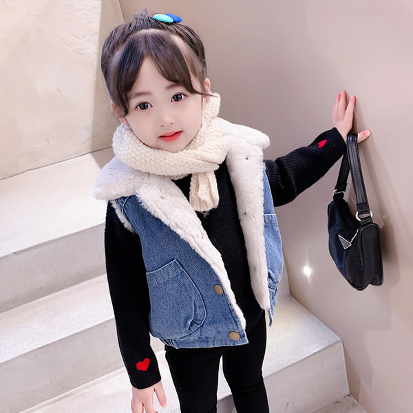 Vestă din denim pentru fete cu căptușeală caldă și închidere cu nasturi