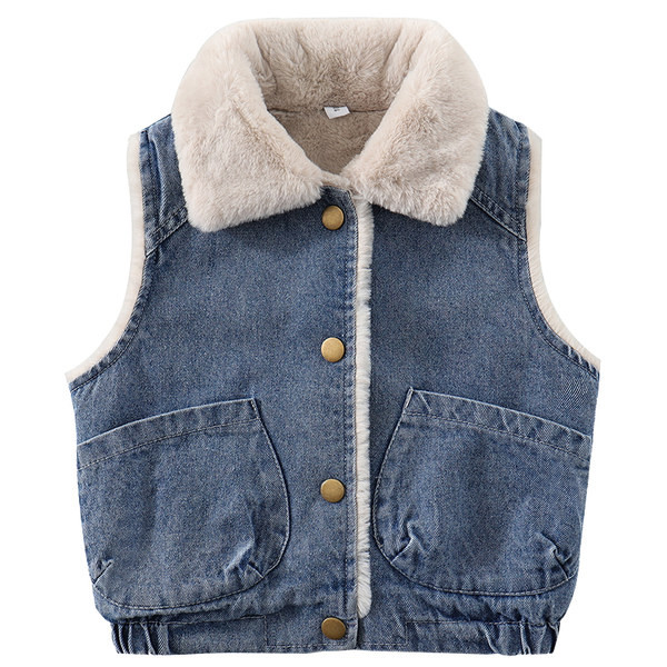 Vestă din denim pentru fete cu căptușeală caldă și închidere cu nasturi
