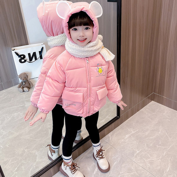 Geaca casual pentru copii cu gluga pentru fete - culoare roz si alb