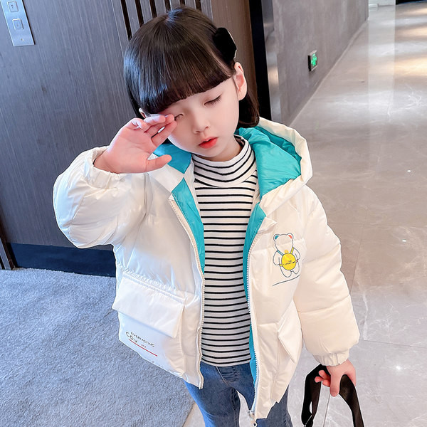 Geaca casual pentru copii cu gluga pentru fete - culoare roz si alb