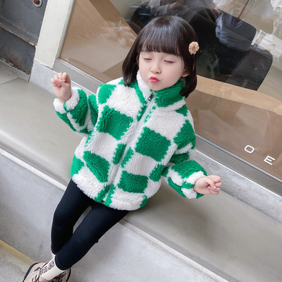 Geaca de pluș pentru fete cu șireturi și fermoar