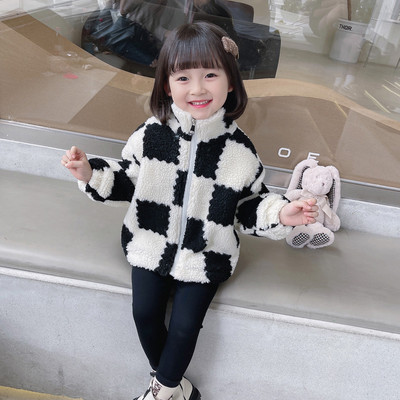 Geaca de pluș pentru fete cu șireturi și fermoar