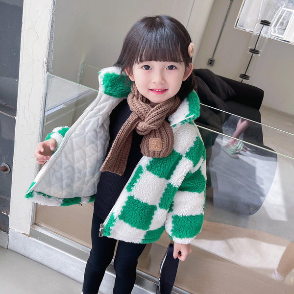 Geaca de pluș pentru fete cu șireturi și fermoar