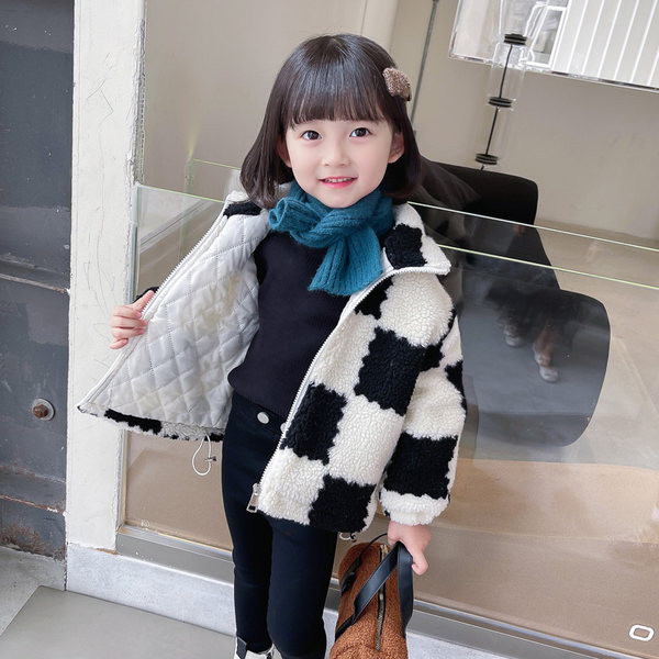 Geaca de pluș pentru fete cu șireturi și fermoar