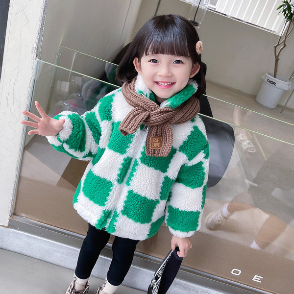 Geaca de pluș pentru fete cu șireturi și fermoar