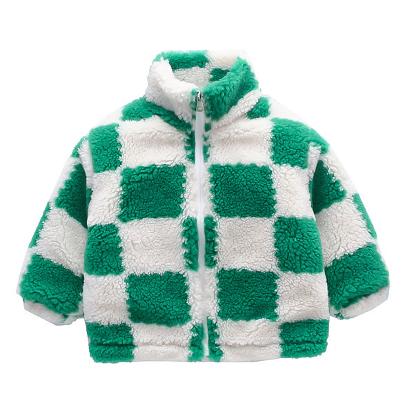 Geaca de pluș pentru fete cu șireturi și fermoar